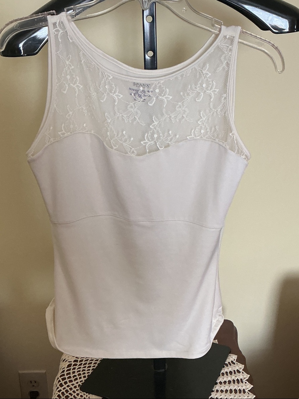 SPANX Lace Yoke Camisole in cream.